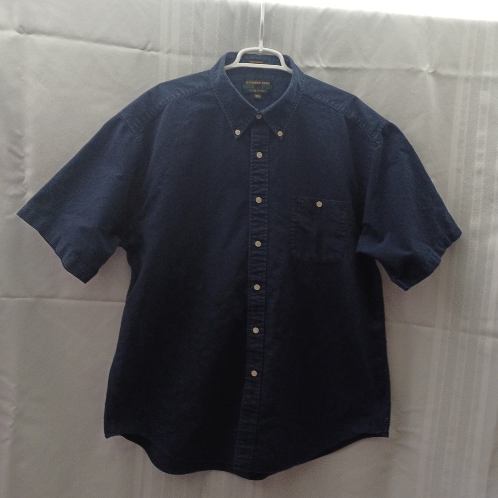 Alexander Julian Colours Men XXL Navy Blue 100% Cotton Short Sleeve Button Shirt